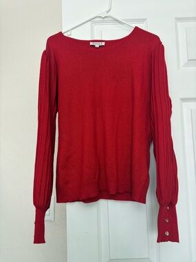 Red Long-Sleeve Knit Sweater with Button Cuffs